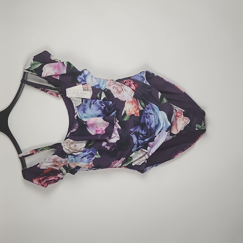 NWT LA BLANCA 22W one piece swimsuit purple with floral print